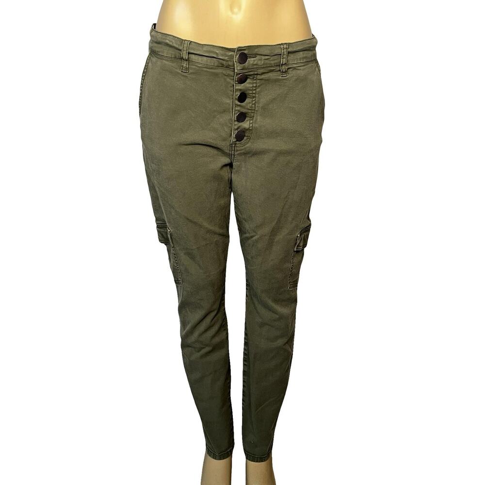 cabi Cargo Pants Womens 14 Olive Green Button Fly Tapered‎ Stretch Style 5872